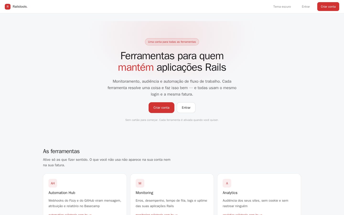 Página inicial de railstools.com.br